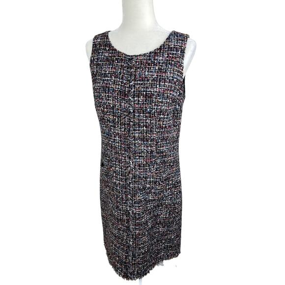 Talbots Tweed Sleeveless Sheath Dress Fringe Metallic Classic Career Multi Sz 8 - Picture 4 of 14